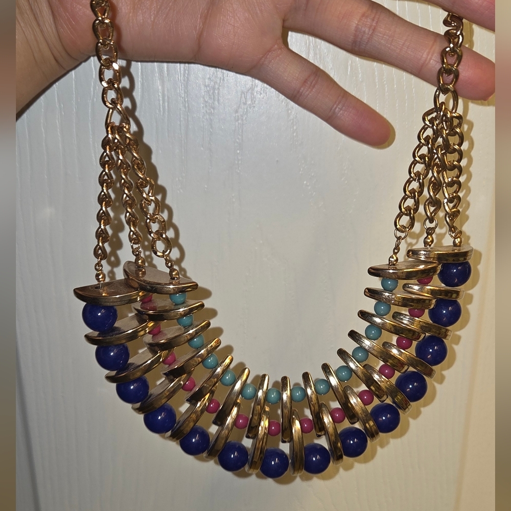 Gold and Multicolor Beaded Statement Necklace